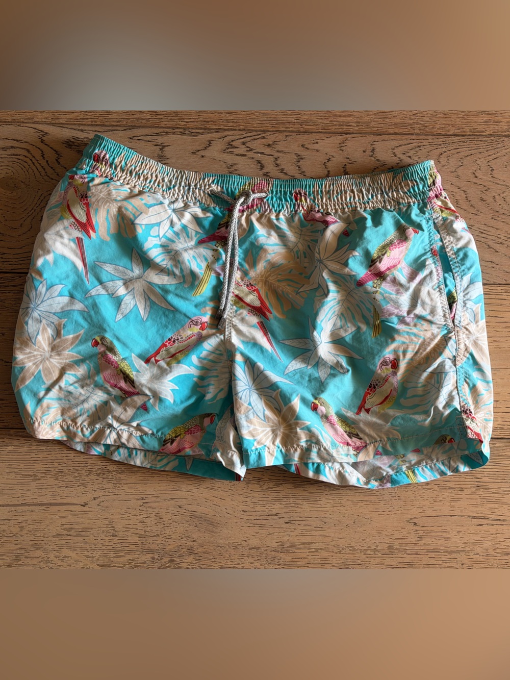 Vilebrequin Turquoise and Teal Swim Shorts with Tropical Accents XL